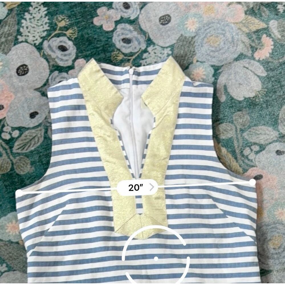 Eliza J Dress 16 Blue White Stripe Nautical Gold V Neck Cotton Mini Tunic short - Picture 15 of 16